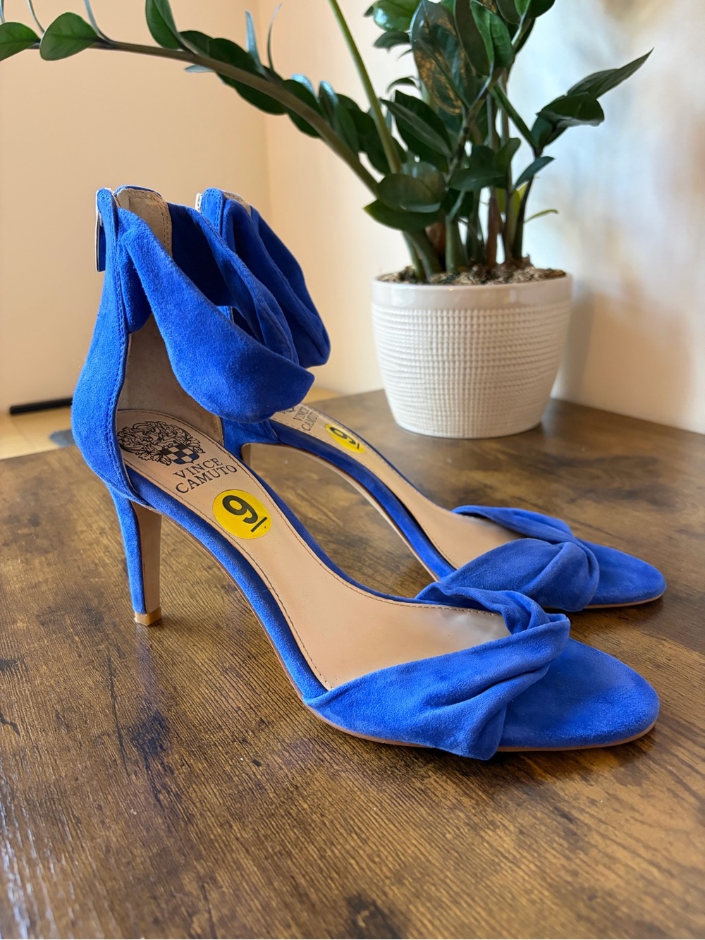 Vince Camuto Cobalt Blue Suede Knot Ankle-Strap Heels